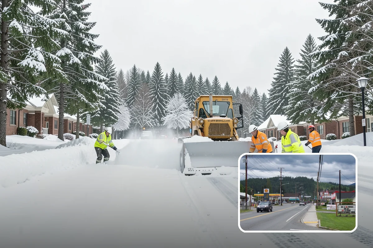 Dump Truck Plowing in Granite Falls, Snohomish County, WA - Combined plowing and hauling in a single operation