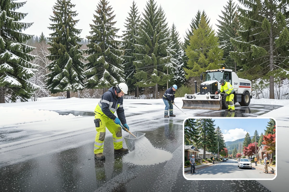 Dump Truck Plowing in Hunts Point, King County, WA - Combined plowing and hauling in a single operation