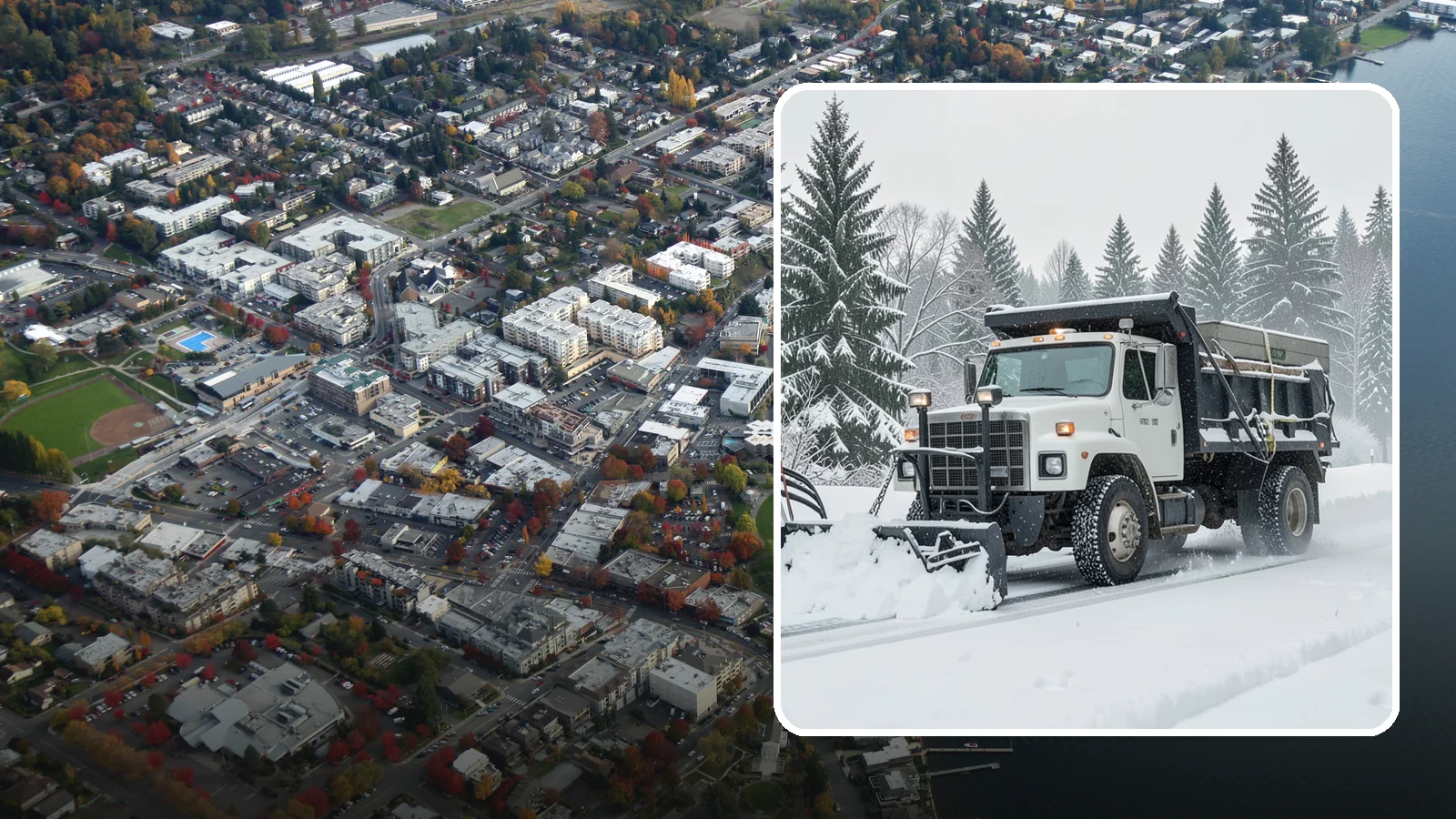 Dump Truck Plowing in Kirkland, King County, WA - Our plow-equipped dump trucks move heavy snow and haul it away in a single, efficient operation.