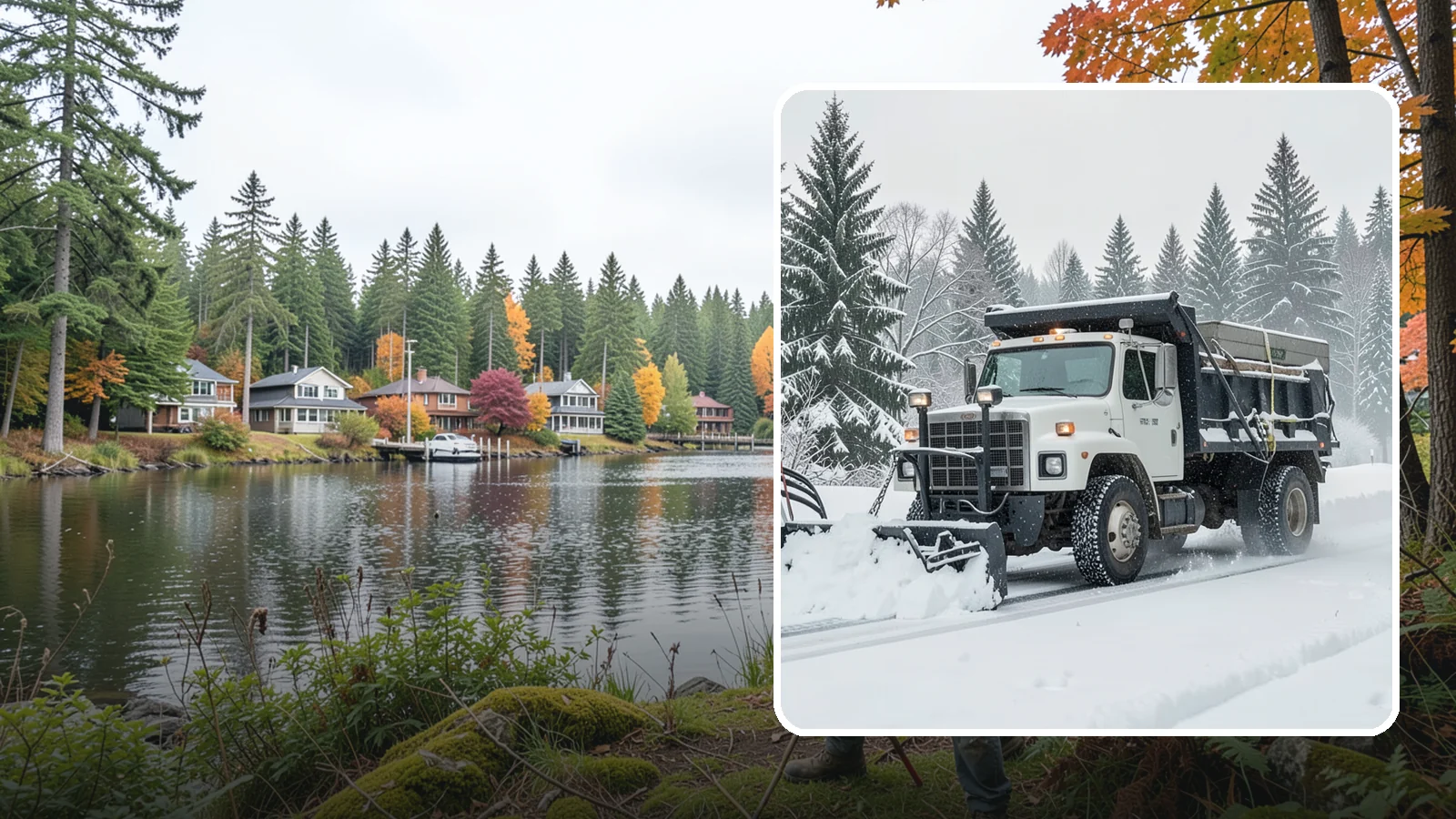Dump Truck Plowing in La Conner, Skagit County, WA - Our plow-equipped dump trucks move heavy snow and haul it away in a single, efficient operation.