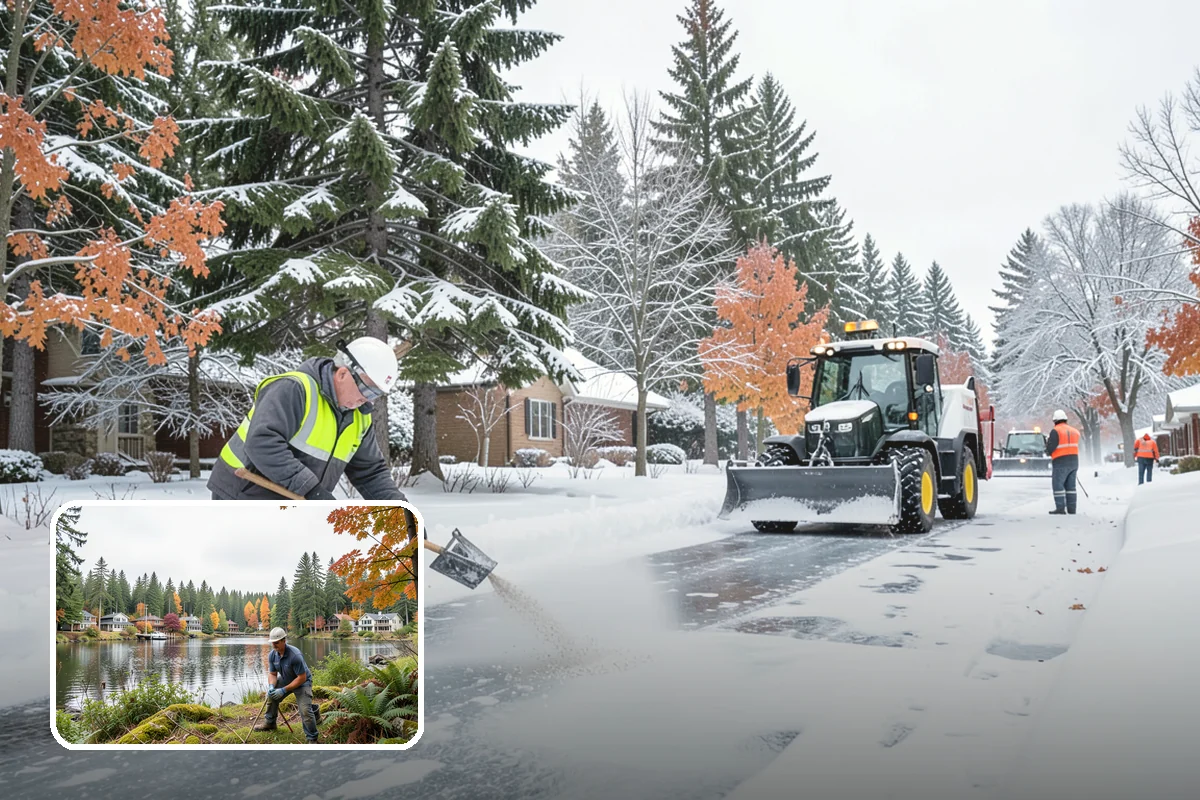 Dump Truck Plowing in La Conner, Skagit County, WA - Combined plowing and hauling in a single operation