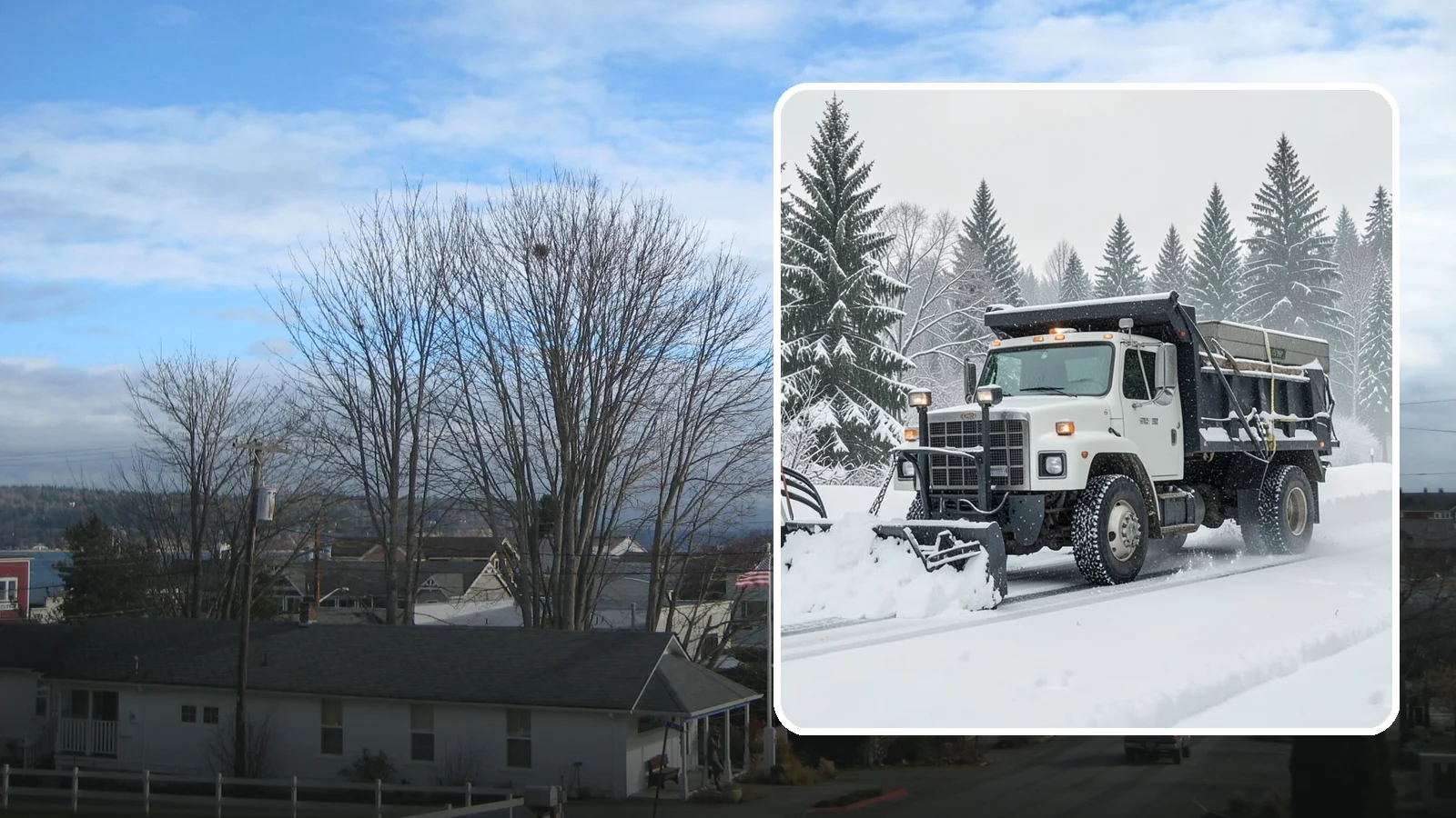 Dump Truck Plowing in Langley, Island County, WA - Our plow-equipped dump trucks move heavy snow and haul it away in a single, efficient operation.