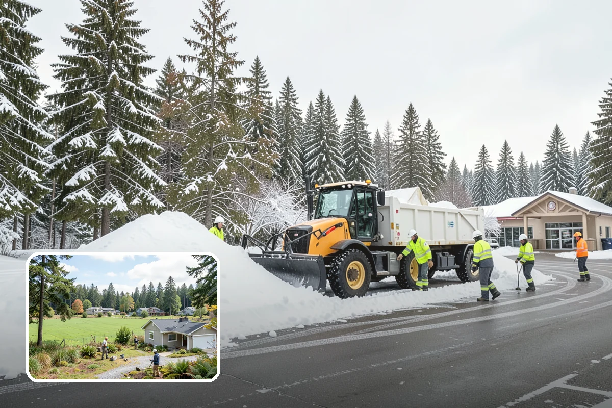 Dump Truck Plowing in Lyman, Skagit County, WA - Combined plowing and hauling in a single operation