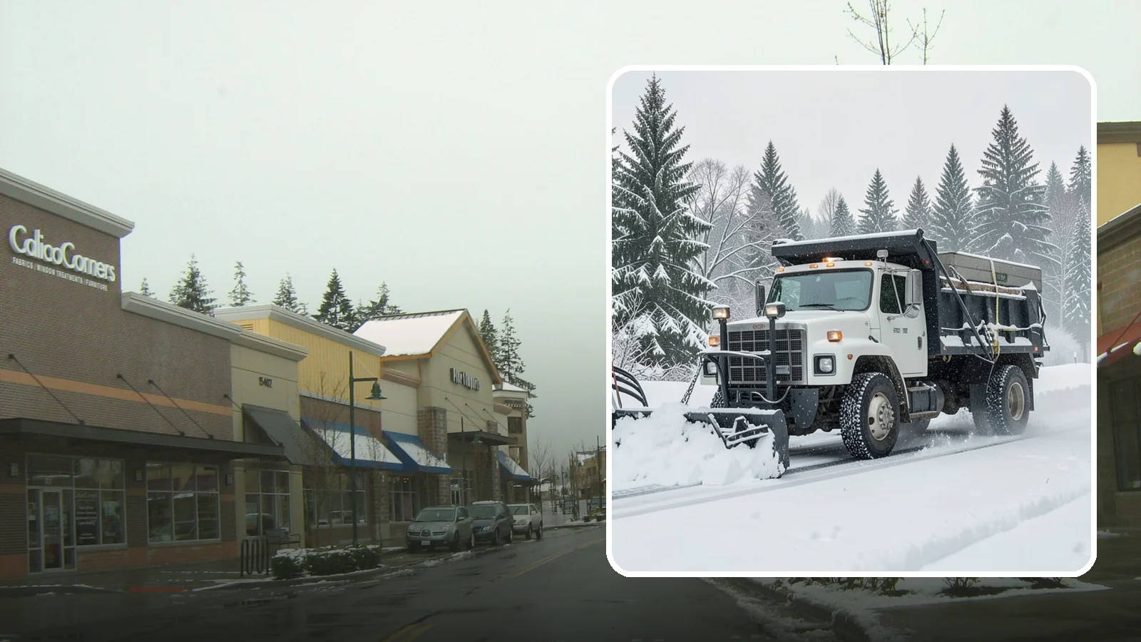 Dump Truck Plowing in Mill Creek, Snohomish County, WA - Our plow-equipped dump trucks move heavy snow and haul it away in a single, efficient operation.
