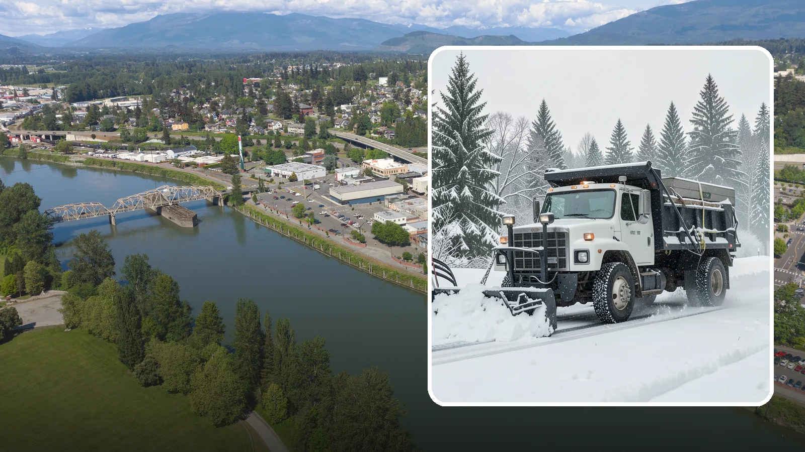 Dump Truck Plowing in Mount Vernon, Skagit County, WA - Our plow-equipped dump trucks move heavy snow and haul it away in a single, efficient operation.