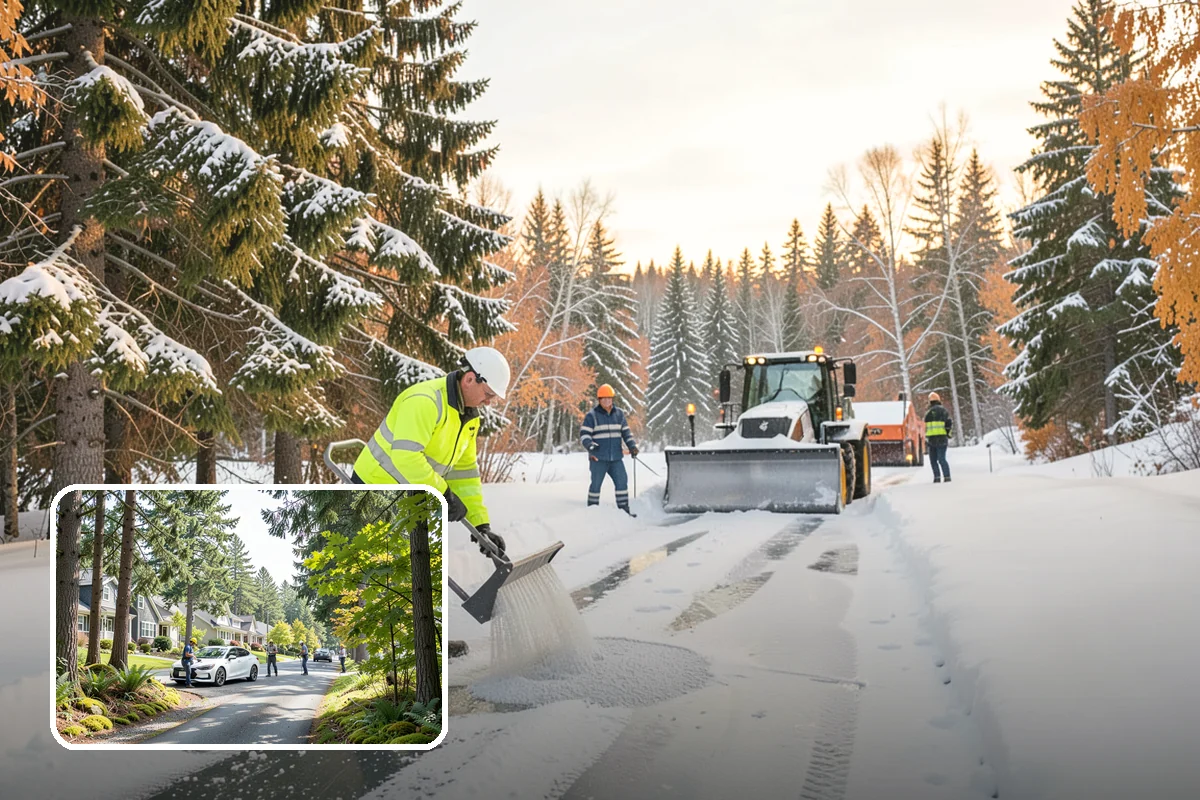 Dump Truck Plowing in Normandy Park, King County, WA - Combined plowing and hauling in a single operation