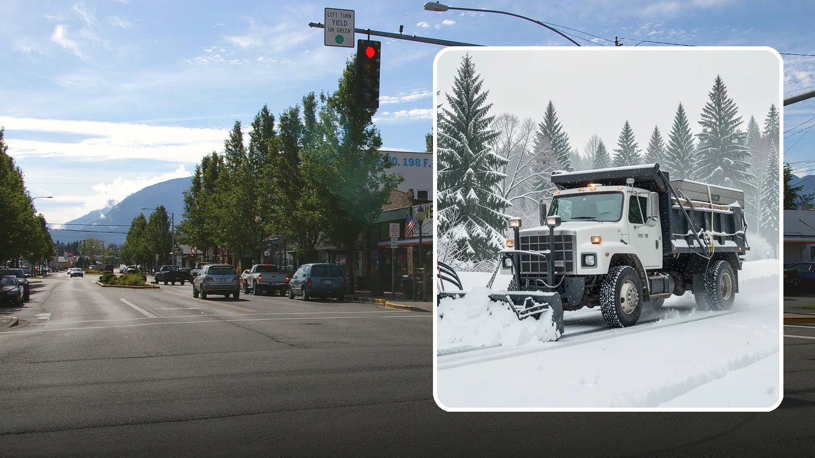 Dump Truck Plowing in North Bend, King County, WA - Our plow-equipped dump trucks move heavy snow and haul it away in a single, efficient operation.