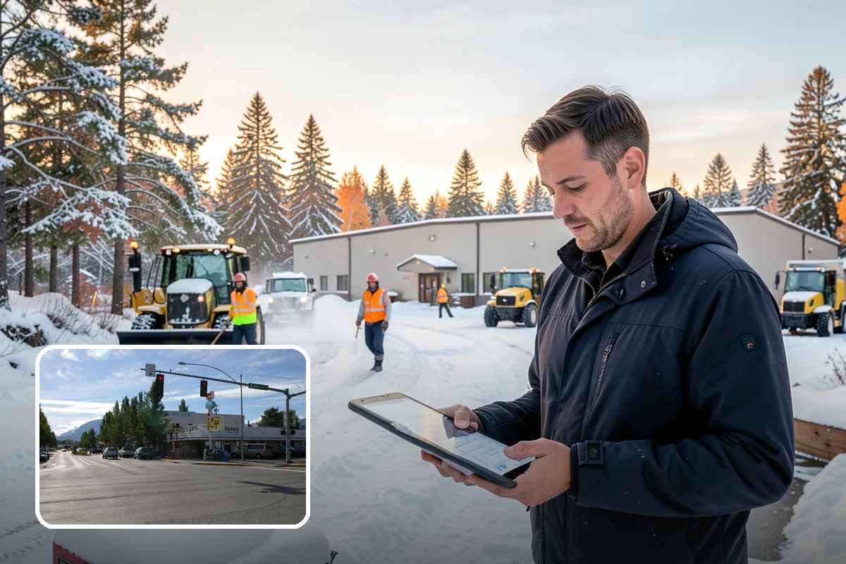 Dump Truck Plowing in North Bend, King County, WA - Combined plowing and hauling in a single operation