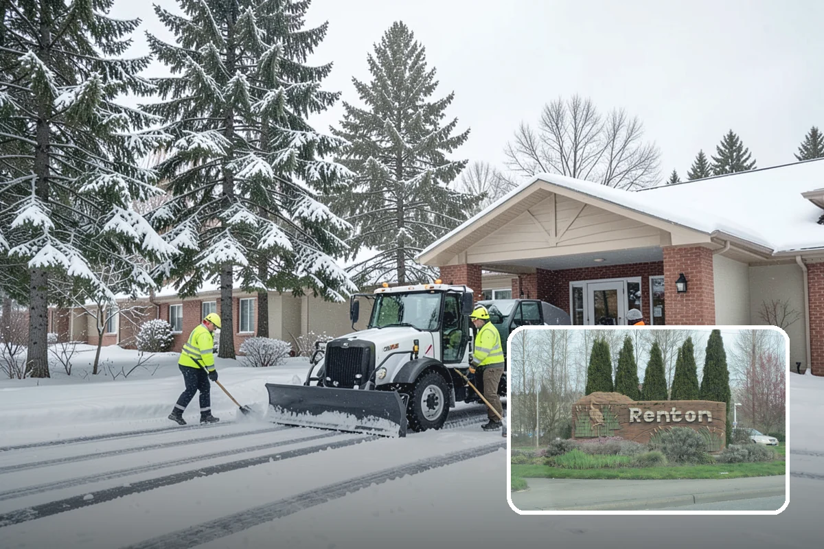 Dump Truck Plowing in Renton, King County, WA - Combined plowing and hauling in a single operation
