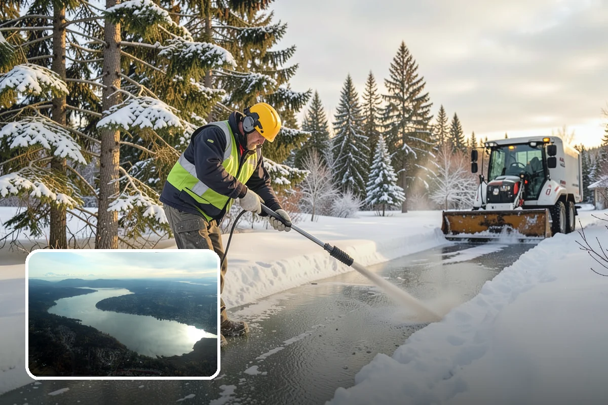 Dump Truck Plowing in Sammamish, King County, WA - Combined plowing and hauling in a single operation