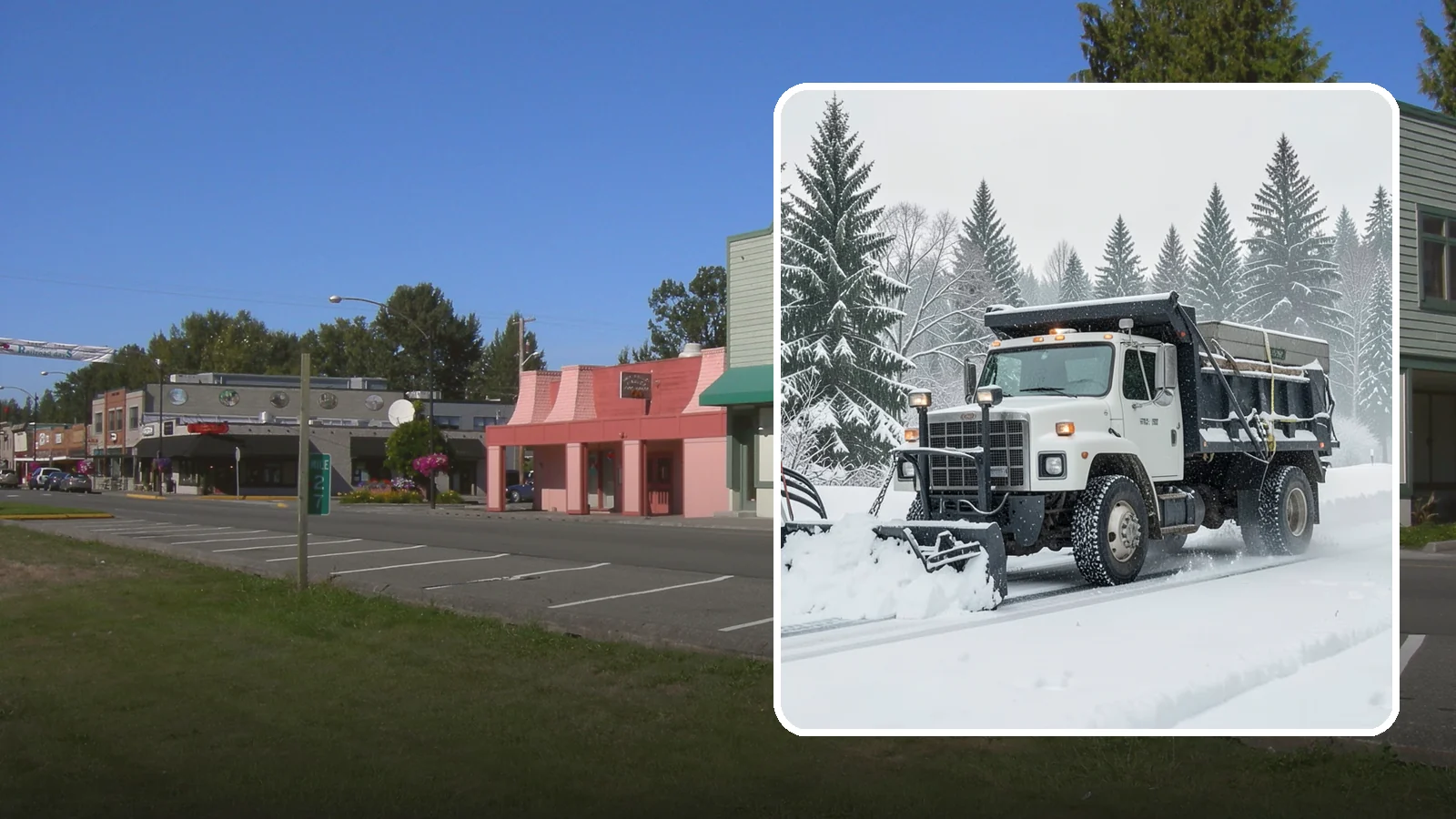 Dump Truck Plowing in Snoqualmie, King County, WA - Our plow-equipped dump trucks move heavy snow and haul it away in a single, efficient operation.