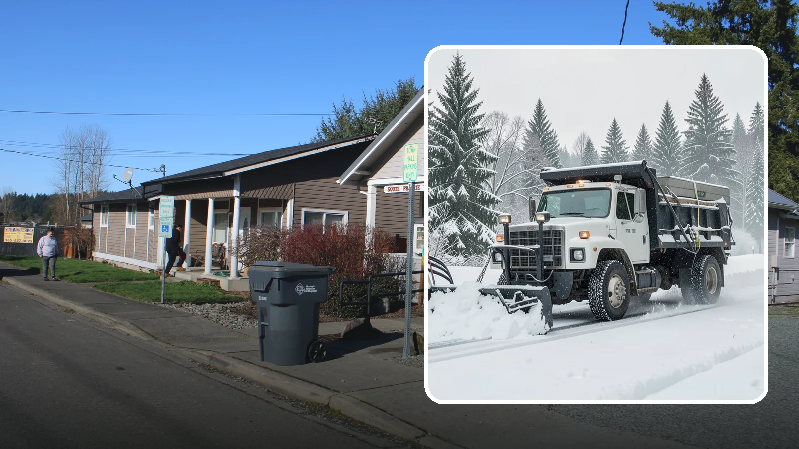 Dump Truck Plowing in South Prairie, Pierce County, WA - Our plow-equipped dump trucks move heavy snow and haul it away in a single, efficient operation.