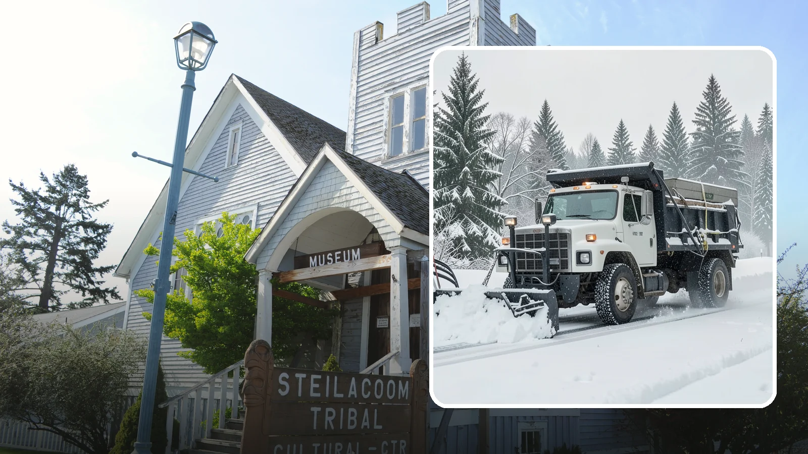 Dump Truck Plowing in Steilacoom, Pierce County, WA - Our plow-equipped dump trucks move heavy snow and haul it away in a single, efficient operation.