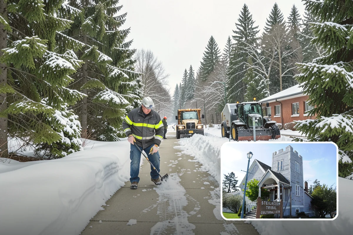 Dump Truck Plowing in Steilacoom, Pierce County, WA - Combined plowing and hauling in a single operation
