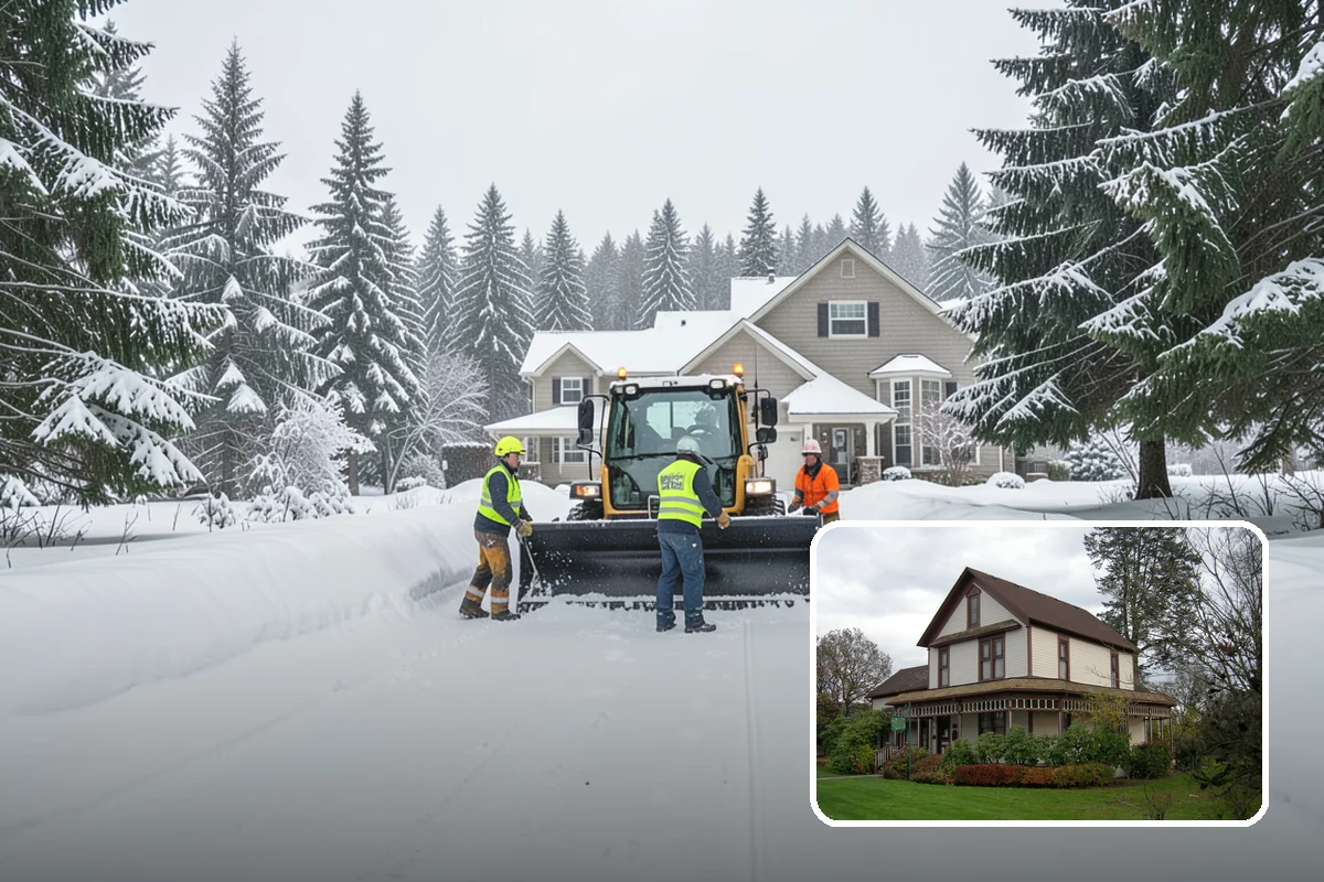 Dump Truck Plowing in Sumner, Pierce County, WA - Combined plowing and hauling in a single operation