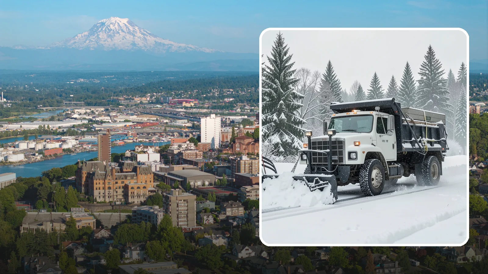 Dump Truck Plowing in Tacoma, Pierce County, WA - Our plow-equipped dump trucks move heavy snow and haul it away in a single, efficient operation.