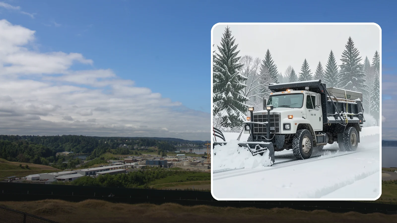 Dump Truck Plowing in University Place, Pierce County, WA - Our plow-equipped dump trucks move heavy snow and haul it away in a single, efficient operation.