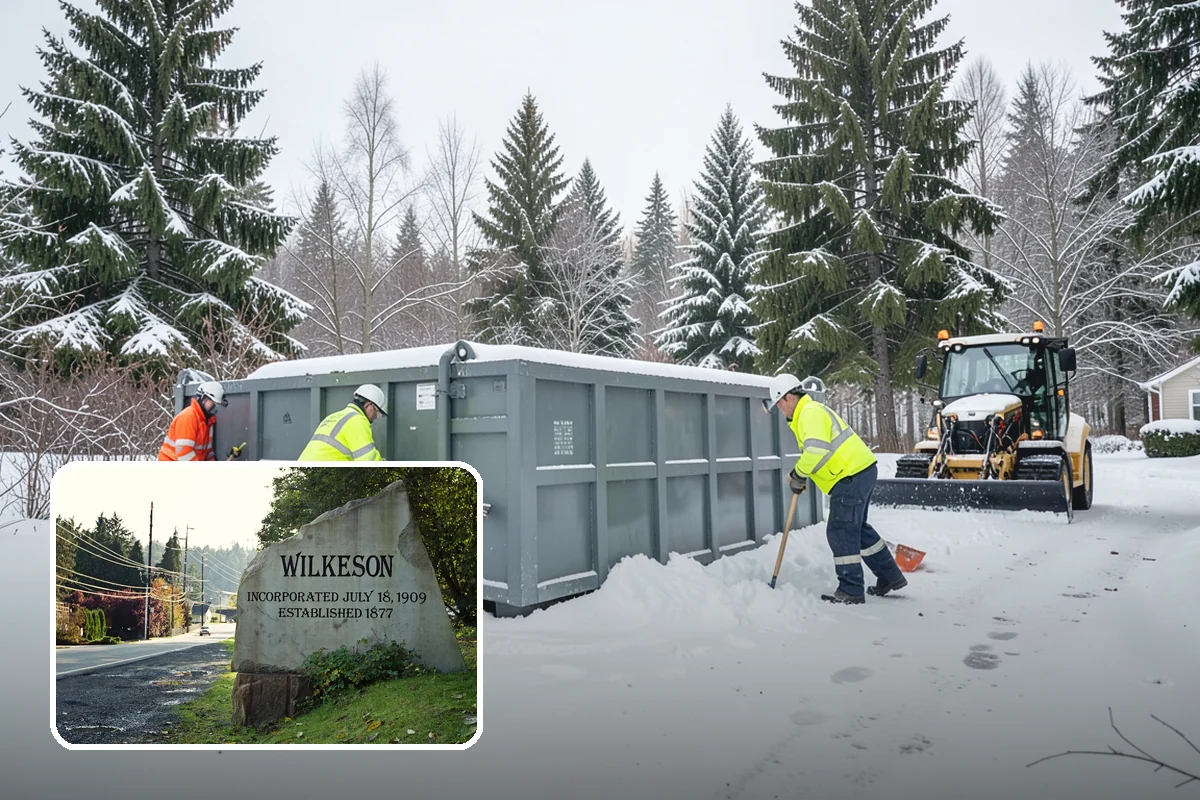 Dump Truck Plowing in Wilkeson, Pierce County, WA - Combined plowing and hauling in a single operation