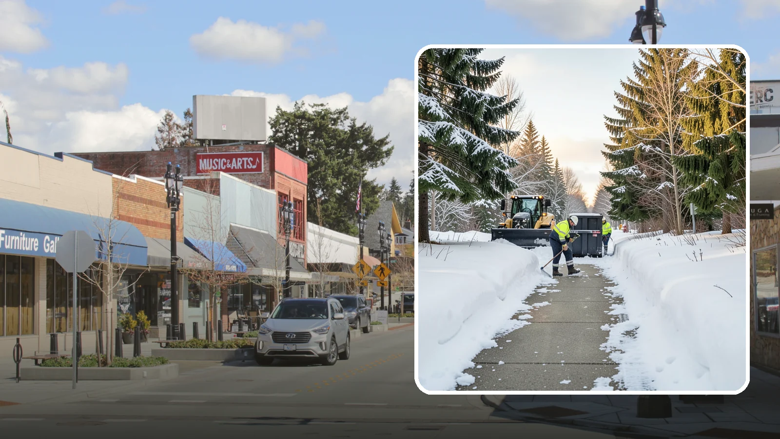 Dumpster Access Clearing in Bothell, King County, WA - We clear the path and pad leading to standalone dumpsters so tenants and crews can dump waste without wading through snow.