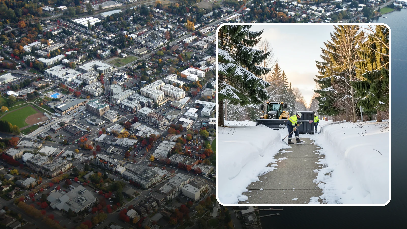 Dumpster Access Clearing in Kirkland, King County, WA - We clear the path and pad leading to standalone dumpsters so tenants and crews can dump waste without wading through snow.