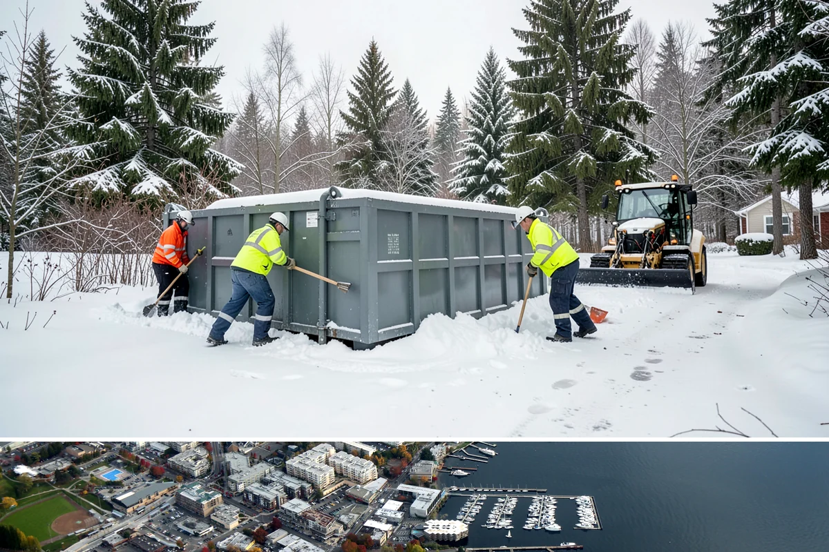 Dumpster Access Clearing in Kirkland, King County, WA - Handled early each morning after overnight accumulation through our regional snow months.