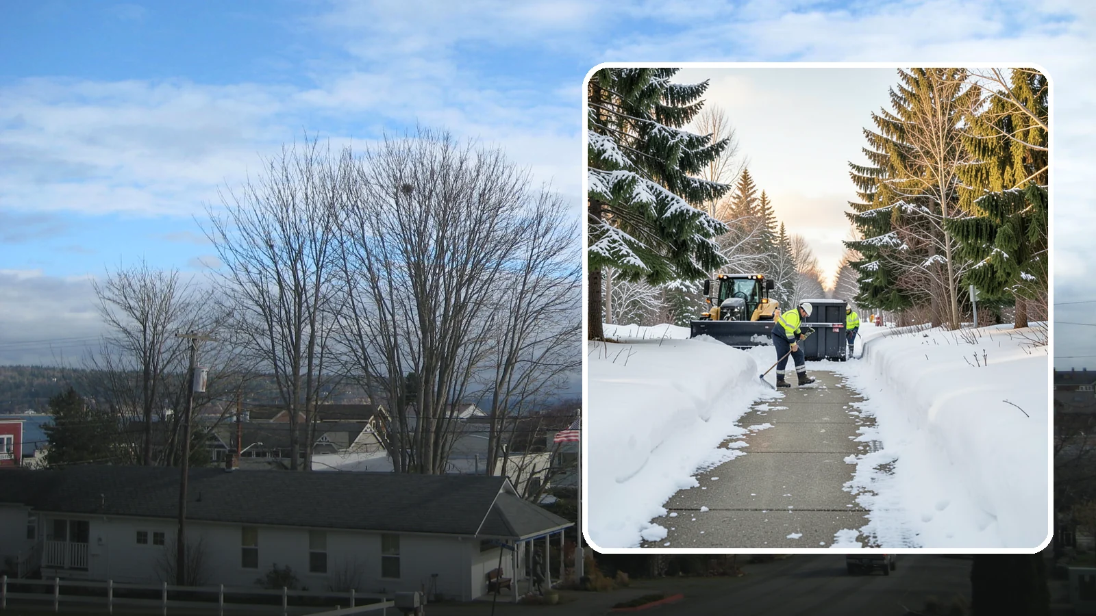 Dumpster Access Clearing in Langley, Island County, WA - We clear the path and pad leading to standalone dumpsters so tenants and crews can dump waste without wading through snow.