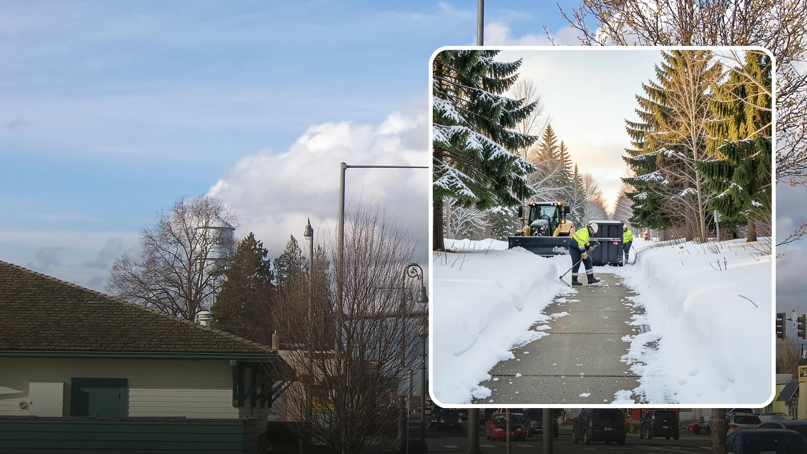 Dumpster Access Clearing in Marysville, Snohomish County, WA - We clear the path and pad leading to standalone dumpsters so tenants and crews can dump waste without wading through snow.