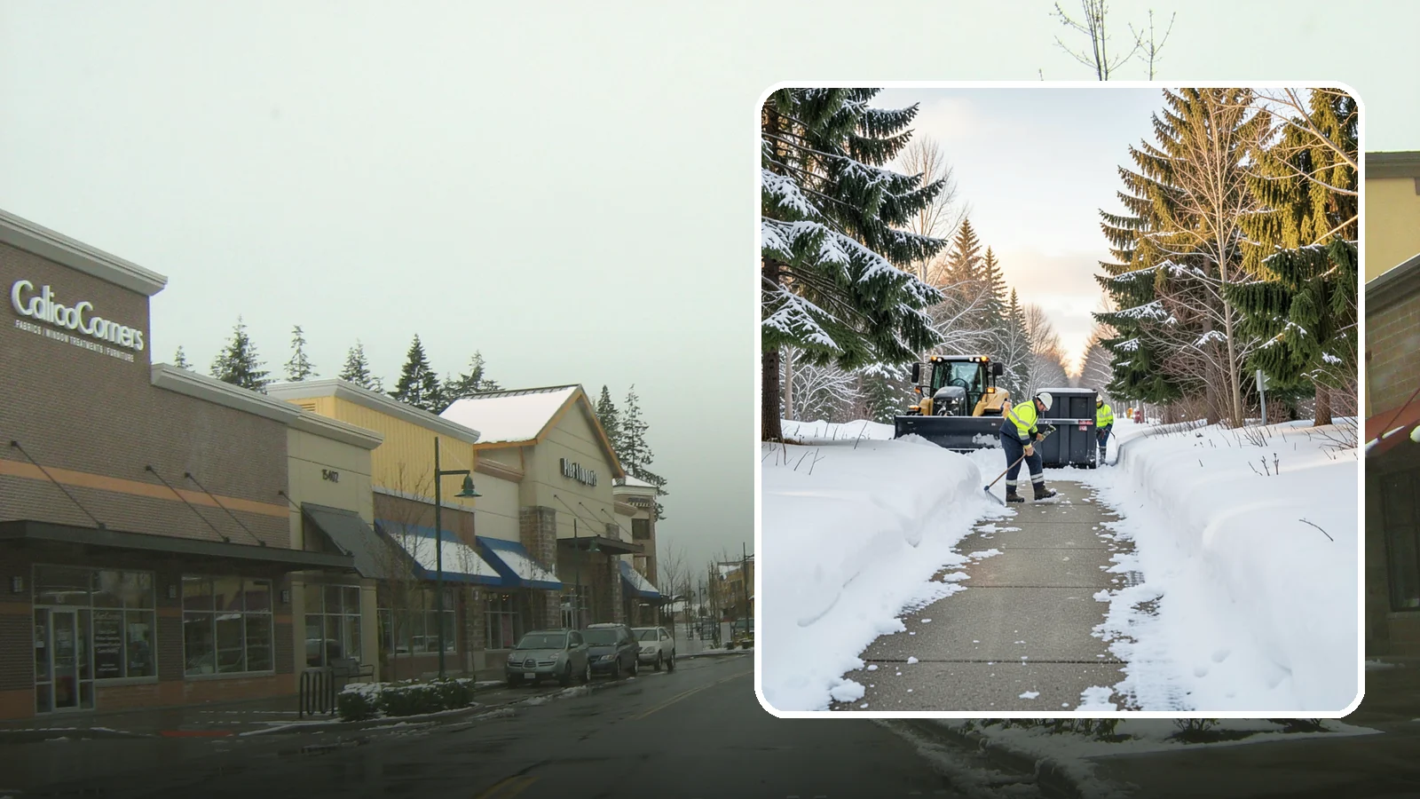 Dumpster Access Clearing in Mill Creek, Snohomish County, WA - We clear the path and pad leading to standalone dumpsters so tenants and crews can dump waste without wading through snow.