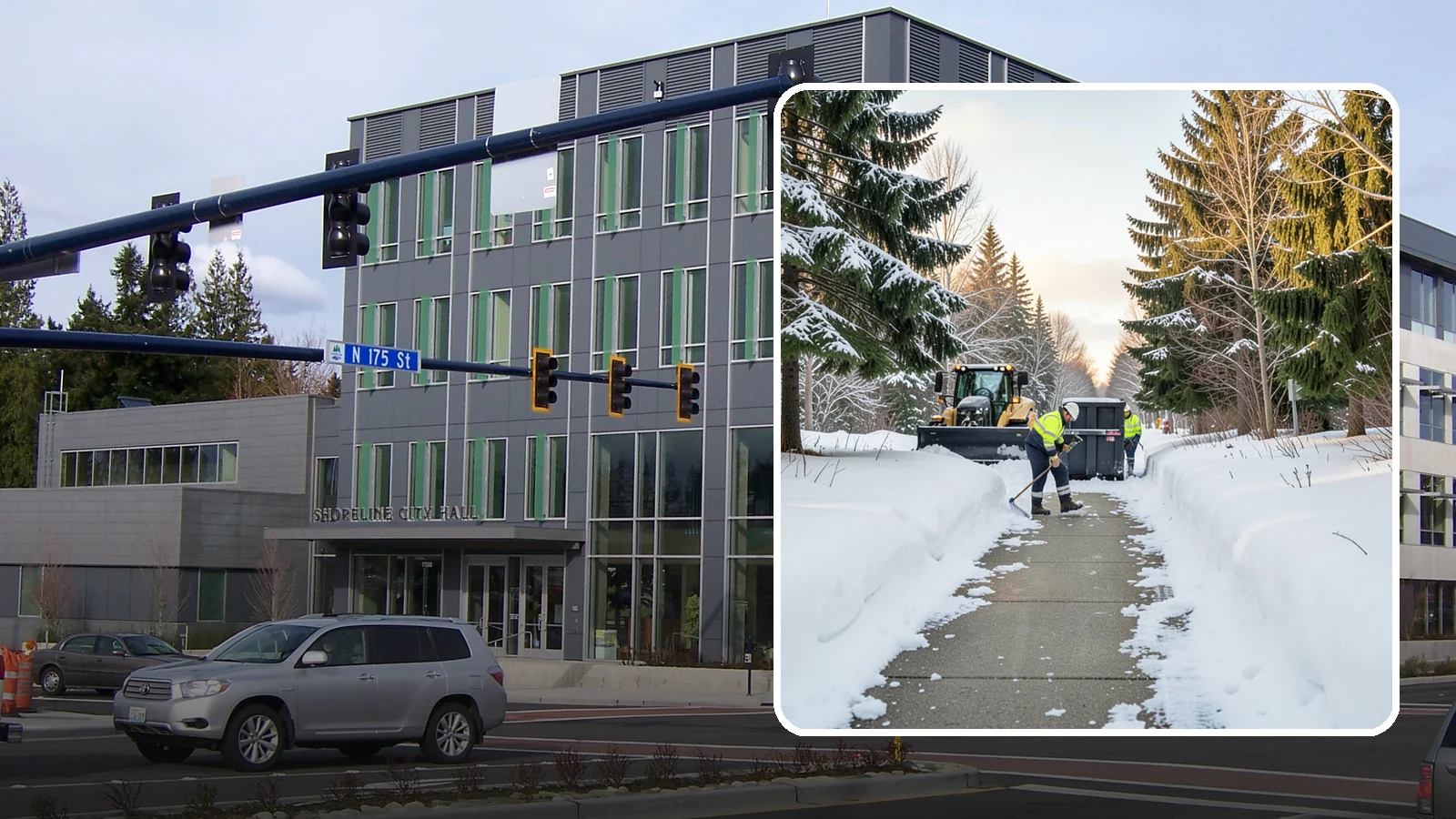 Dumpster Access Clearing in Shoreline, King County, WA - We clear the path and pad leading to standalone dumpsters so tenants and crews can dump waste without wading through snow.