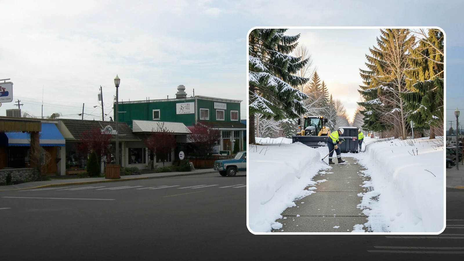 Dumpster Access Clearing in Stanwood, Snohomish County, WA - We clear the path and pad leading to standalone dumpsters so tenants and crews can dump waste without wading through snow.