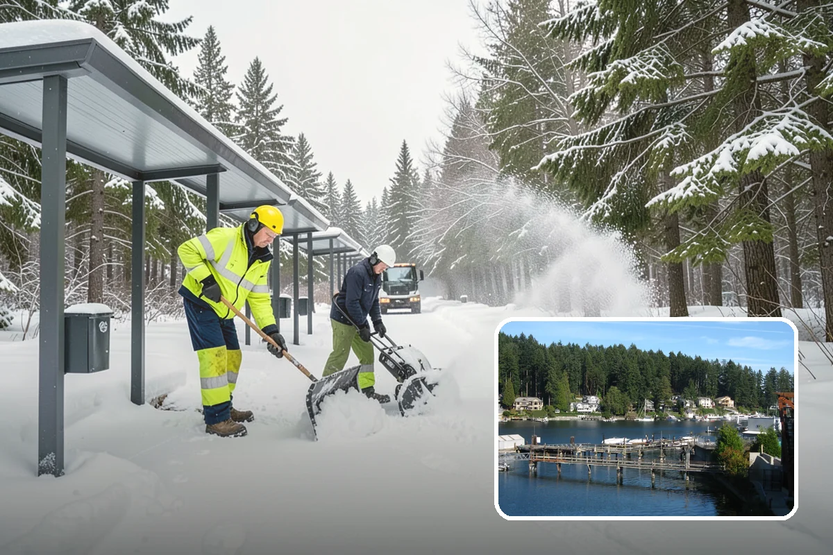 Dumpster Enclosure Clearing in Gig Harbor, Pierce County, WA - Keeps waste and recycling pickups on schedule through winter weather