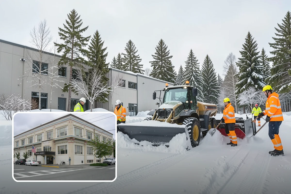 Early Morning Snow Removal in Anacortes, Skagit County, WA - Focused on the critical pre-opening window