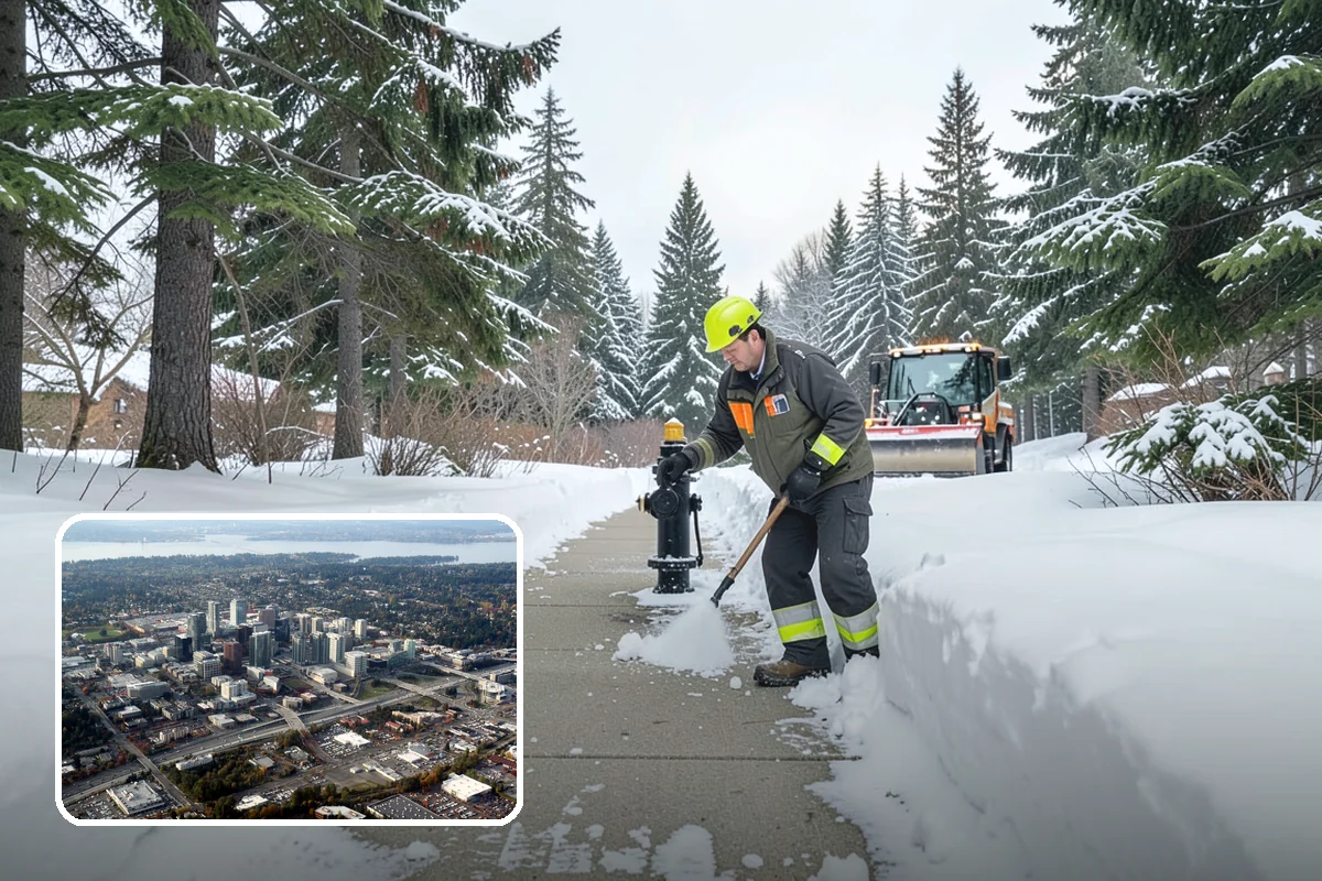 Early Morning Snow Removal in Bellevue, King County, WA - Focused on the critical pre-opening window
