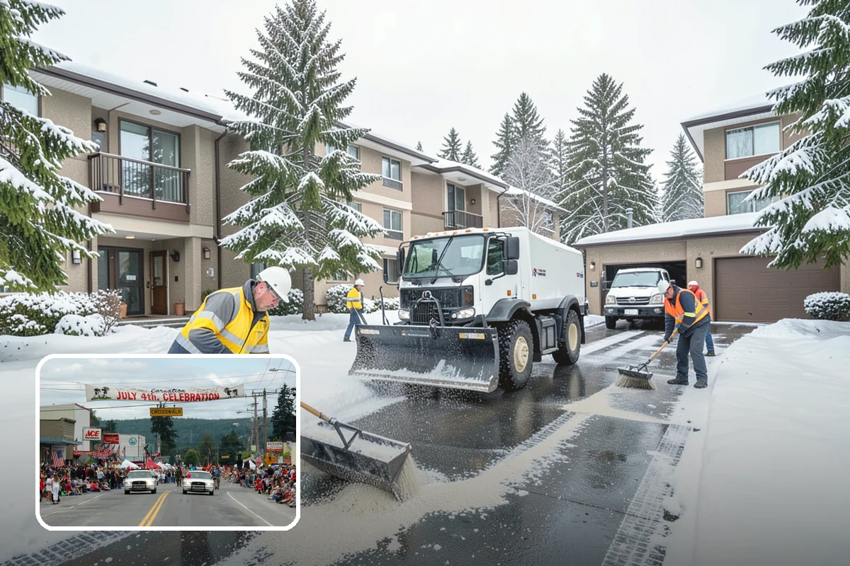 Early Morning Snow Removal in Carnation, King County, WA - Focused on the critical pre-opening window