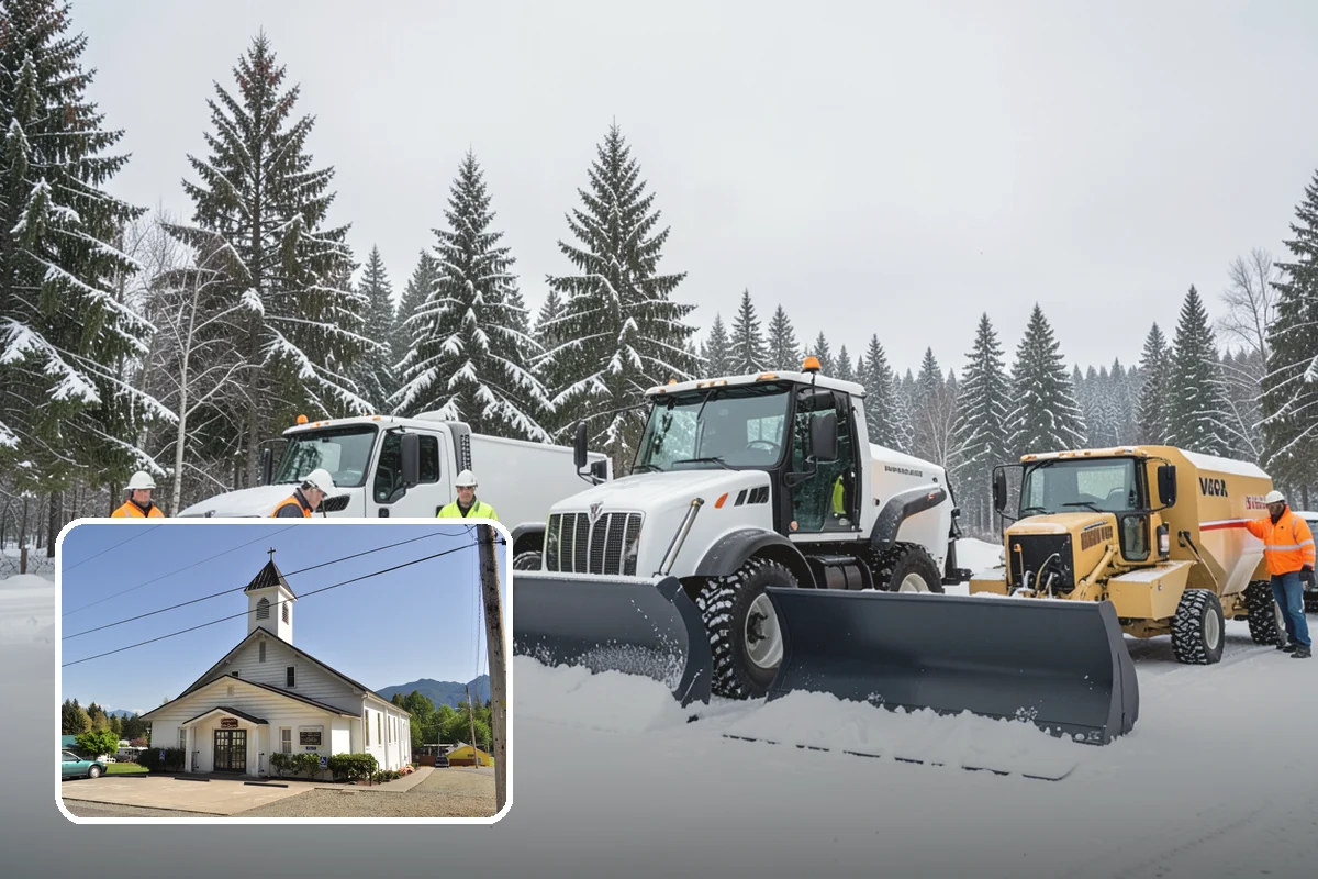 Early Morning Snow Removal in Concrete, Skagit County, WA - Focused on the critical pre-opening window