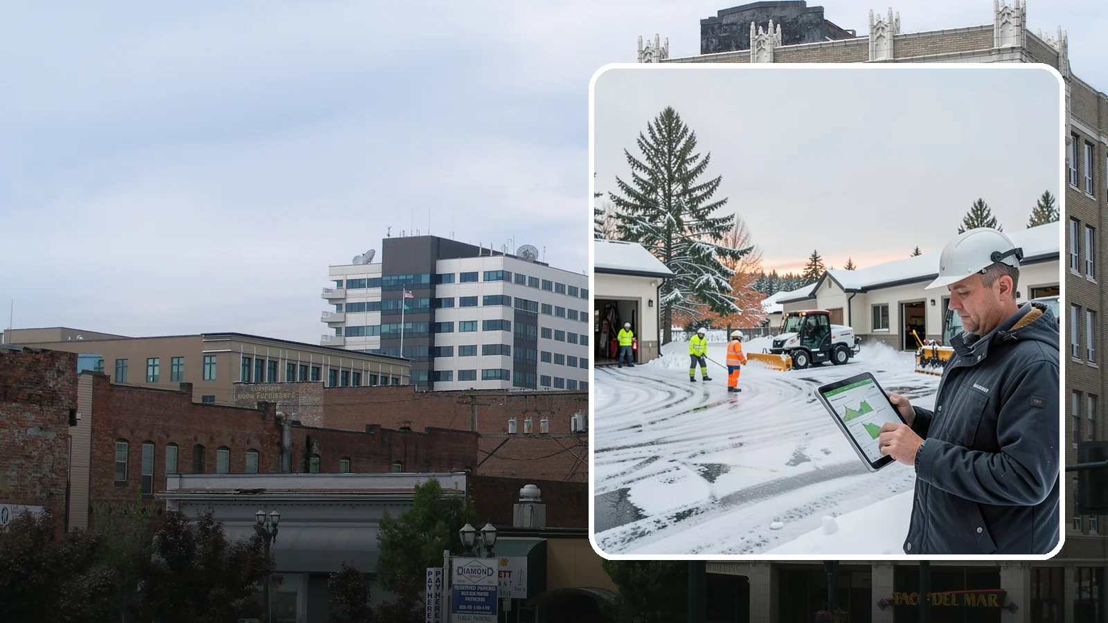 Early Morning Snow Removal in Everett, Snohomish County, WA - Pre-dawn service that clears overnight accumulation and refreeze just ahead of your opening rush.