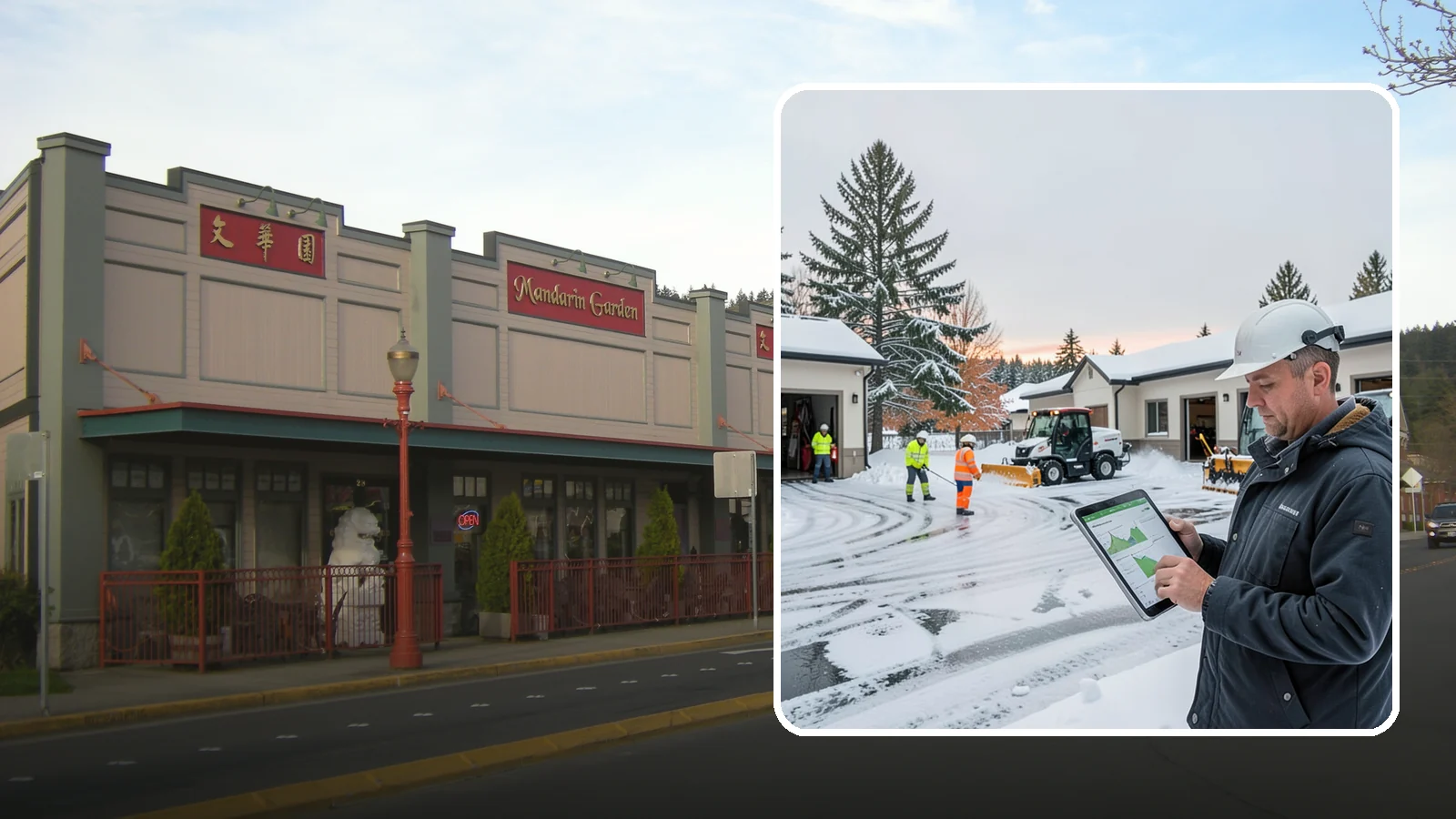 Early Morning Snow Removal in Issaquah, King County, WA - Pre-dawn service that clears overnight accumulation and refreeze just ahead of your opening rush.