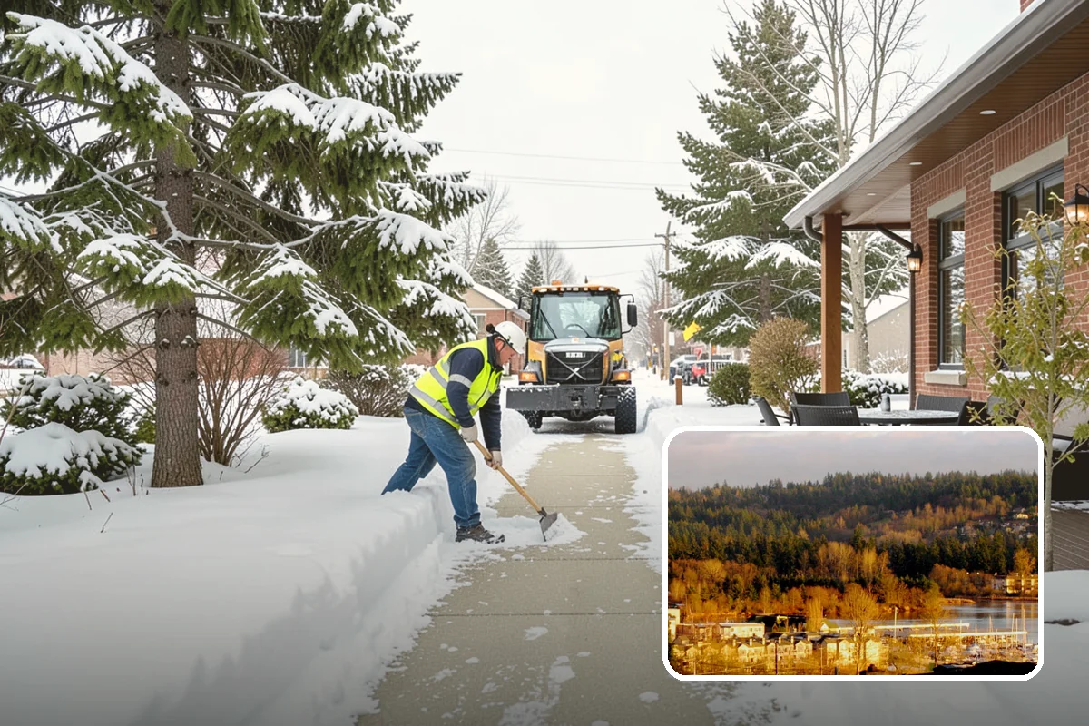 Early Morning Snow Removal in Kenmore, King County, WA - Focused on the critical pre-opening window