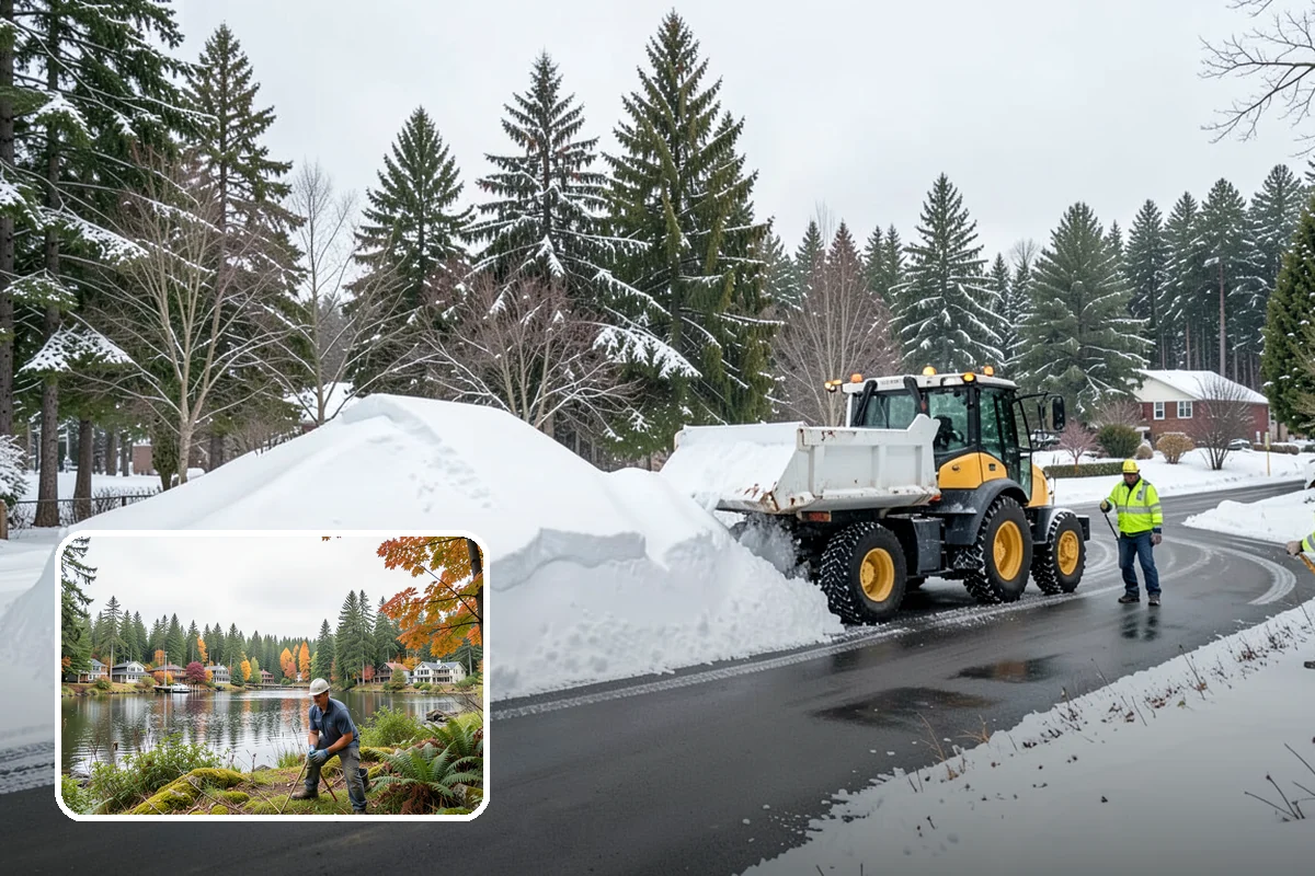 Early Morning Snow Removal in La Conner, Skagit County, WA - Focused on the critical pre-opening window