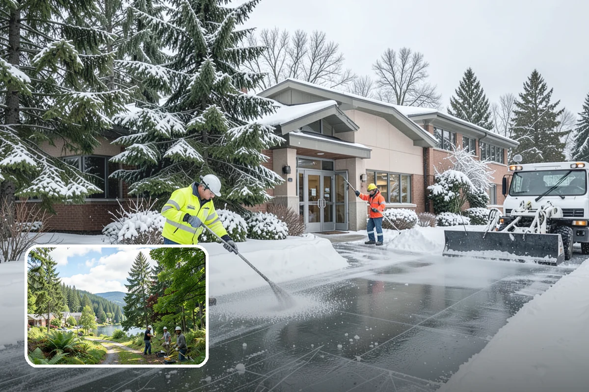 Early Morning Snow Removal in Lake Forest Park, King County, WA - Focused on the critical pre-opening window