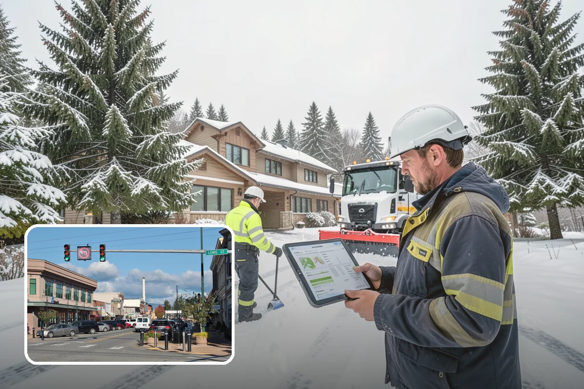 Early Morning Snow Removal in Monroe, Snohomish County, WA - Focused on the critical pre-opening window
