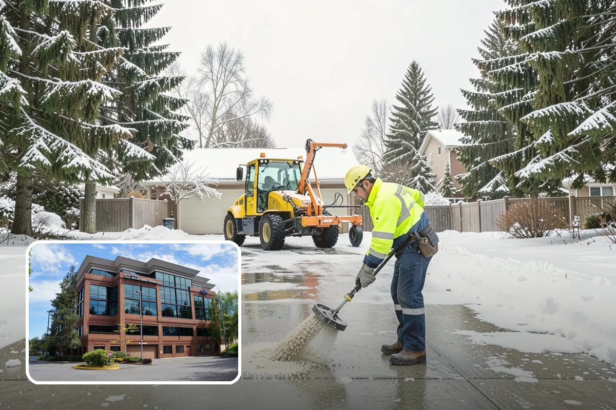 Early Morning Snow Removal in Mountlake Terrace, Snohomish County, WA - Focused on the critical pre-opening window