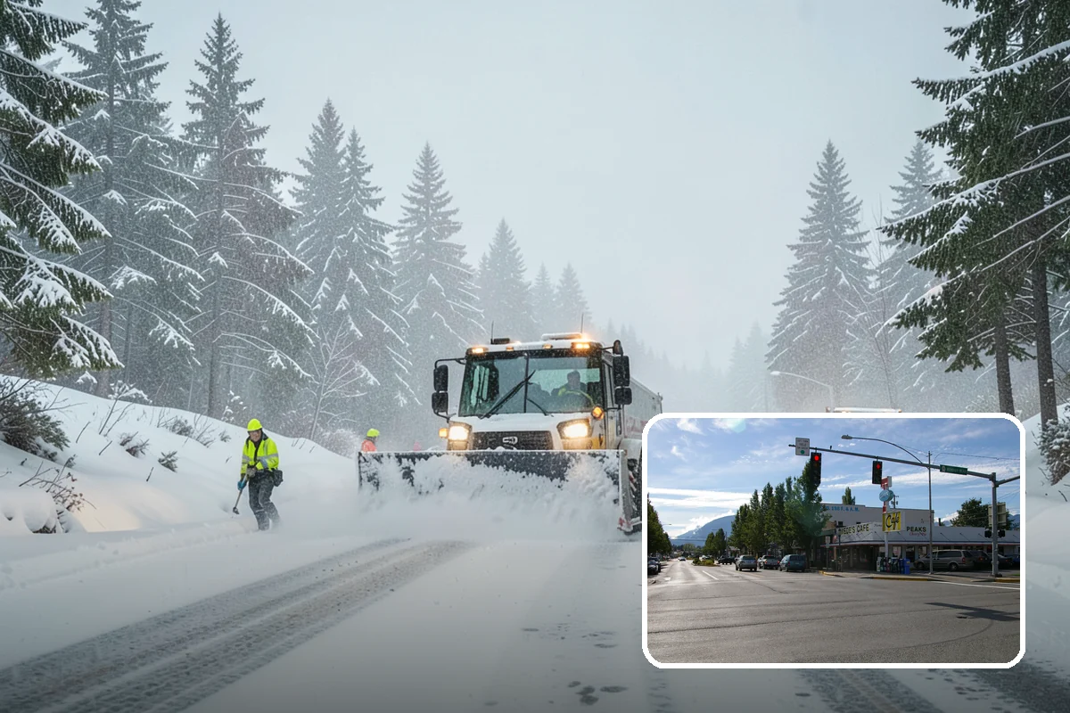 Early Morning Snow Removal in North Bend, King County, WA - Focused on the critical pre-opening window