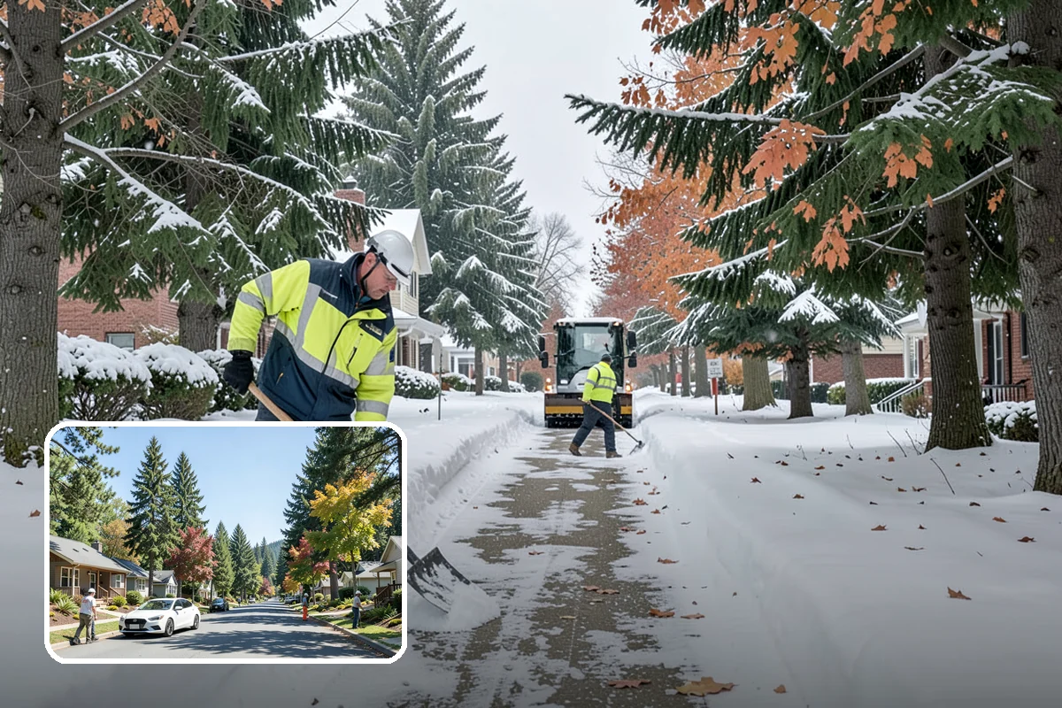 Early Morning Snow Removal in Orting, Pierce County, WA - Focused on the critical pre-opening window