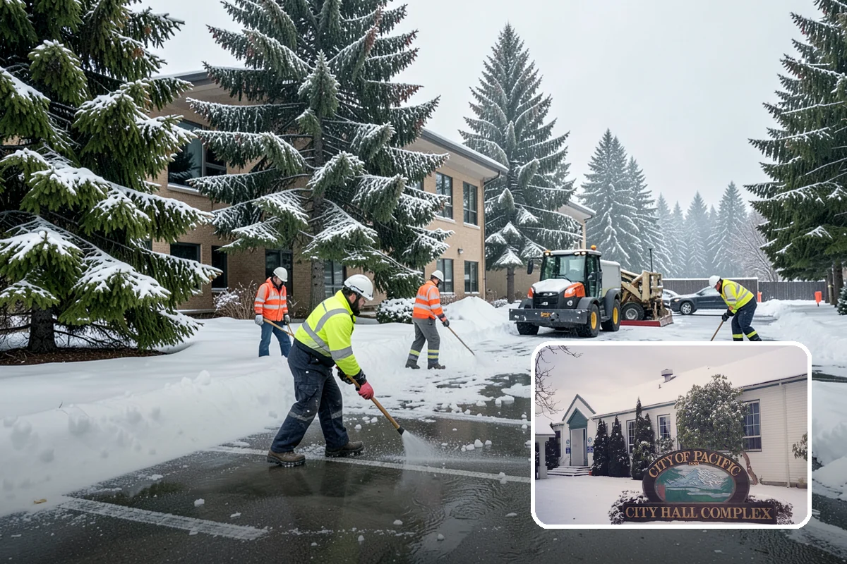 Early Morning Snow Removal in Pacific, King County, WA - Focused on the critical pre-opening window