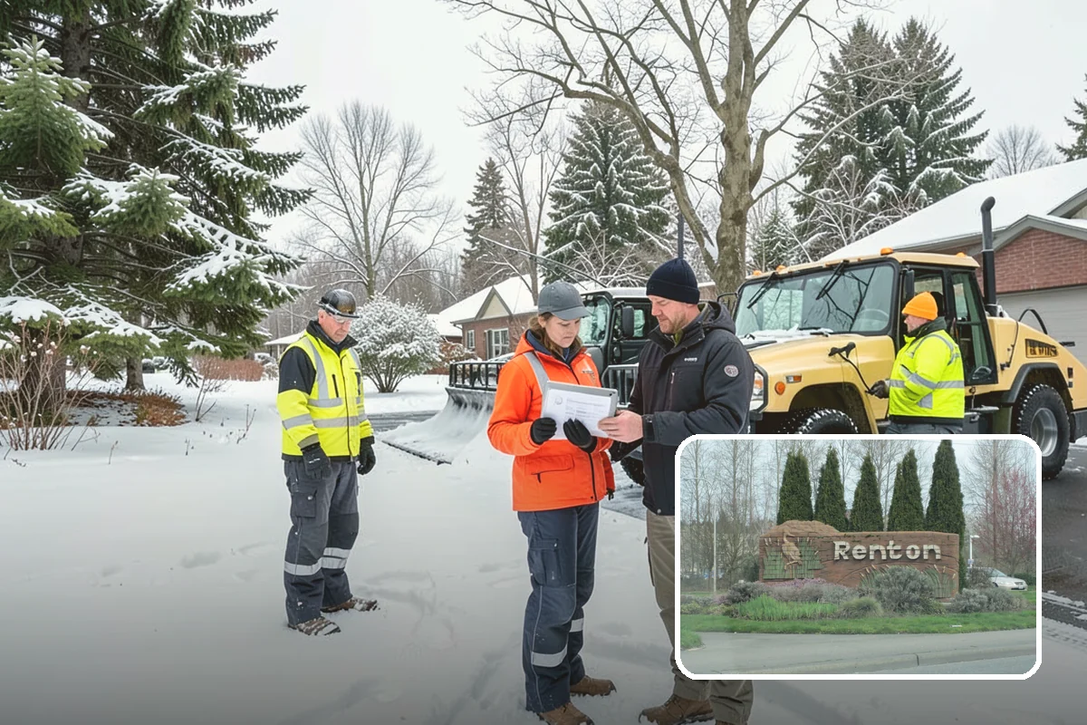 Early Morning Snow Removal in Renton, King County, WA - Focused on the critical pre-opening window