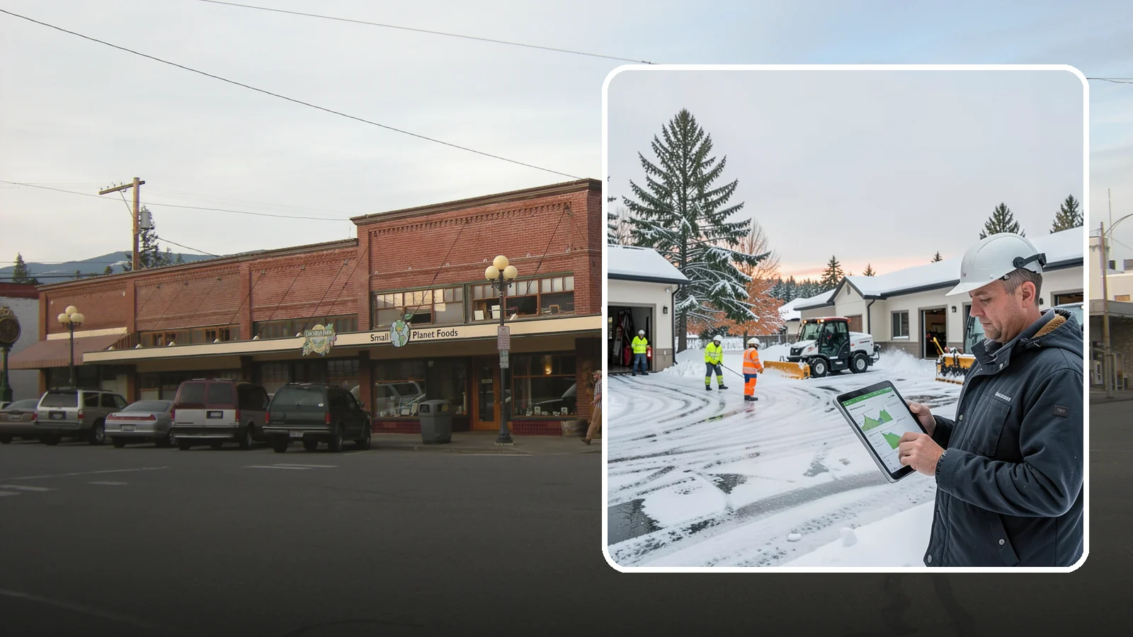 Early Morning Snow Removal in Sedro-Woolley, Skagit County, WA - Pre-dawn service that clears overnight accumulation and refreeze just ahead of your opening rush.