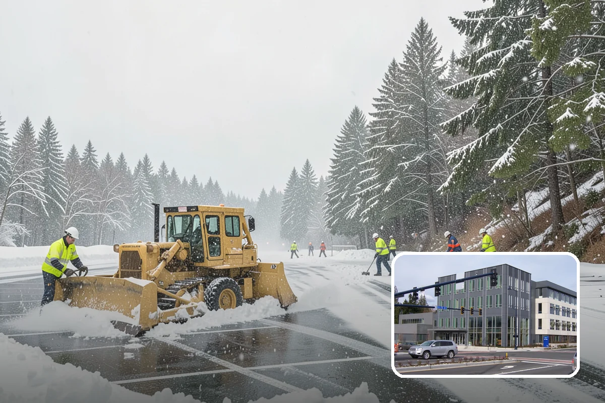 Early Morning Snow Removal in Shoreline, King County, WA - Focused on the critical pre-opening window