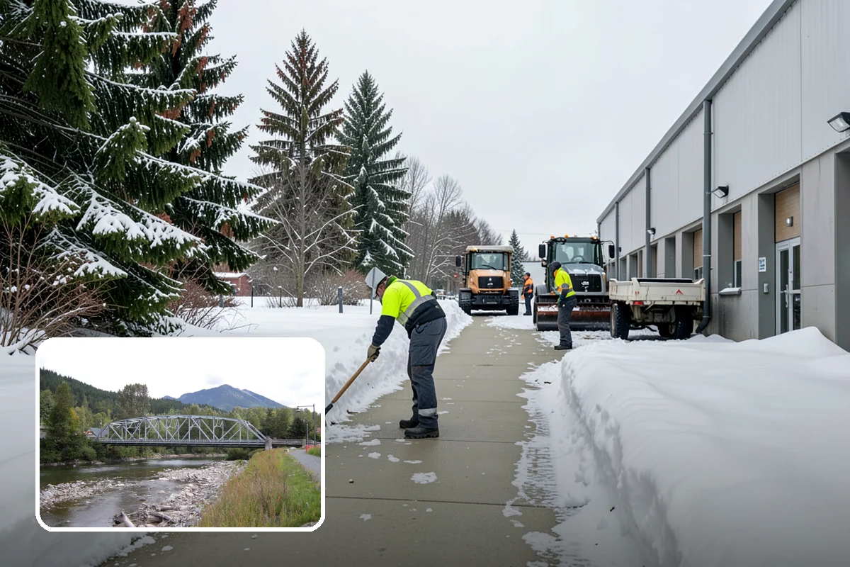 Early Morning Snow Removal in Skykomish, King County, WA - Focused on the critical pre-opening window