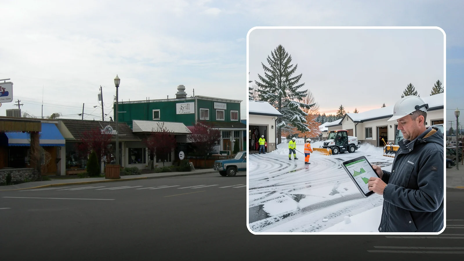 Early Morning Snow Removal in Stanwood, Snohomish County, WA - Pre-dawn service that clears overnight accumulation and refreeze just ahead of your opening rush.